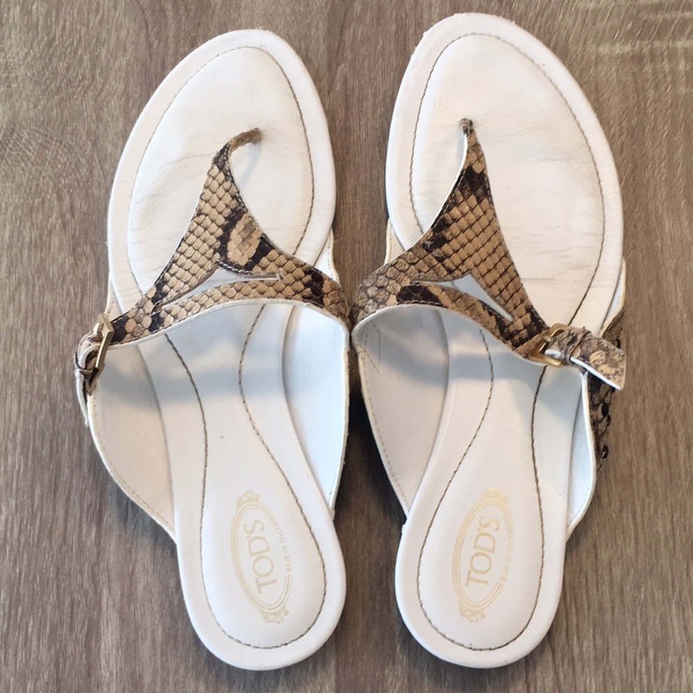 Tod’s Brown Python Leather Flat Sandals - image 2